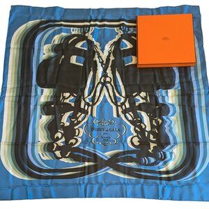 New NWOT HERMES BRIDES de GALA SHADOW Blue Brown 90 cm Silk Square Scarf w/ Box